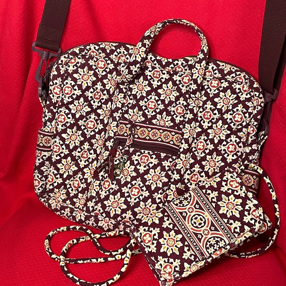 Vera Bradley Messenger/Computer Bag & Trifold Wallet.Both w/Adjustable Straps.